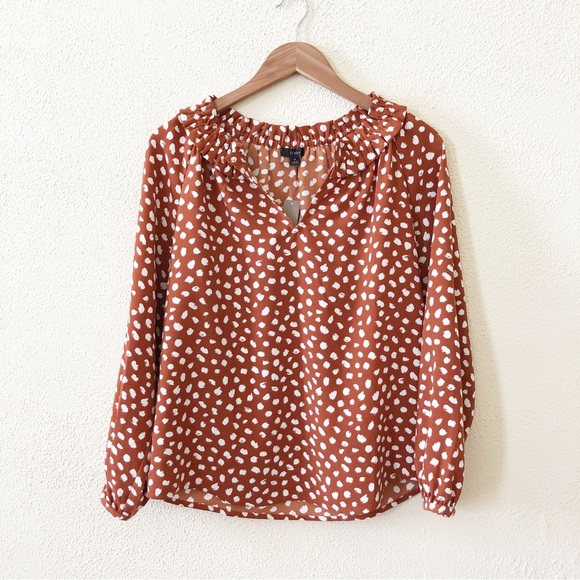 NWT J. Crew Drapey Ruffleneck Top in Brushstroke Printed 365 Crepe S - Picture 2 of 4